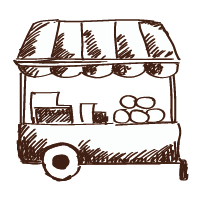 Icon in weiß eines Wagens für einen Wochenmarkt